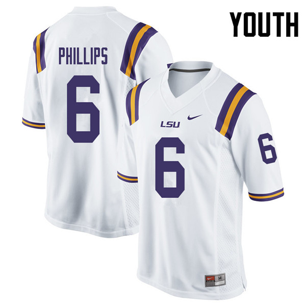 Youth #6 Jacob Phillips LSU Tigers College Football Jerseys Sale-White - Click Image to Close